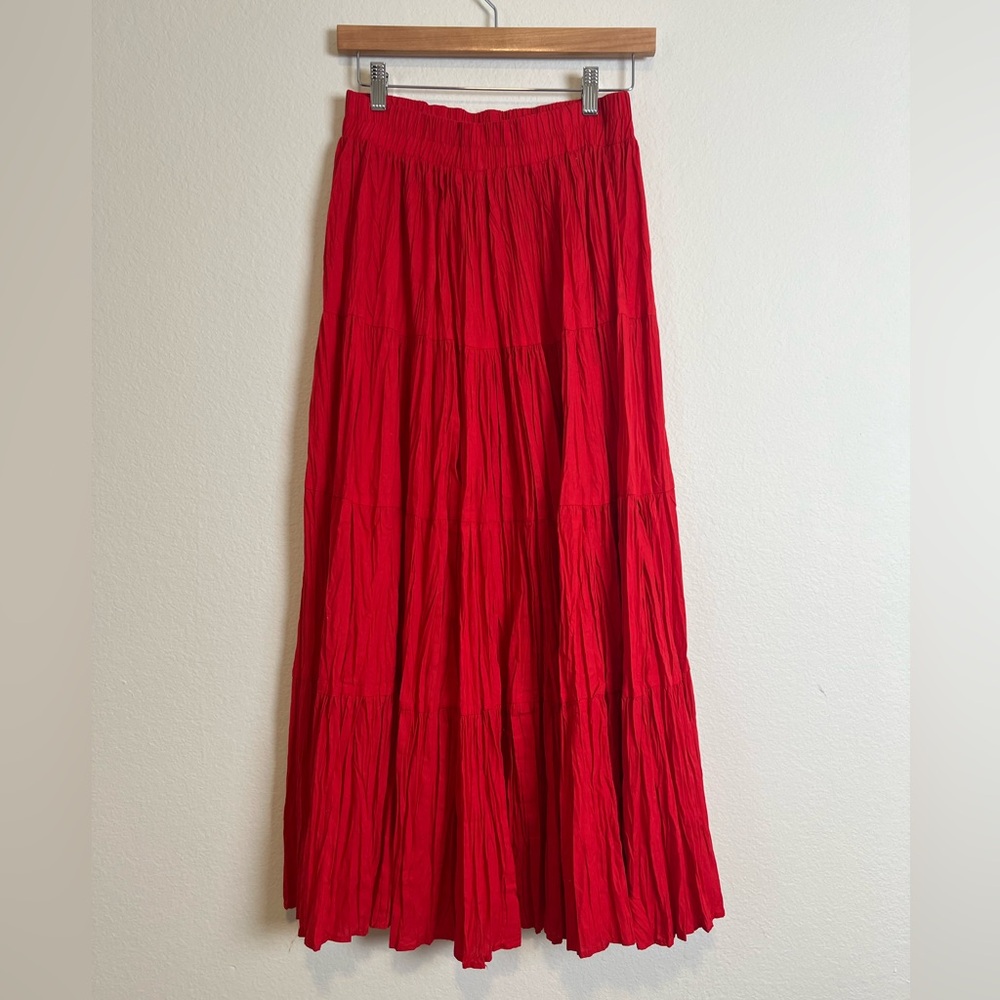Vintage 100% Cotton Red Tiered Boho Hippie Parisian Classic Midi Skirt